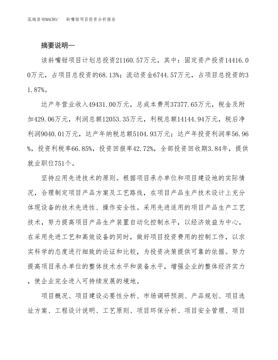 斜嘴钳项目投资分析报告(总投资21000万元)_第2页