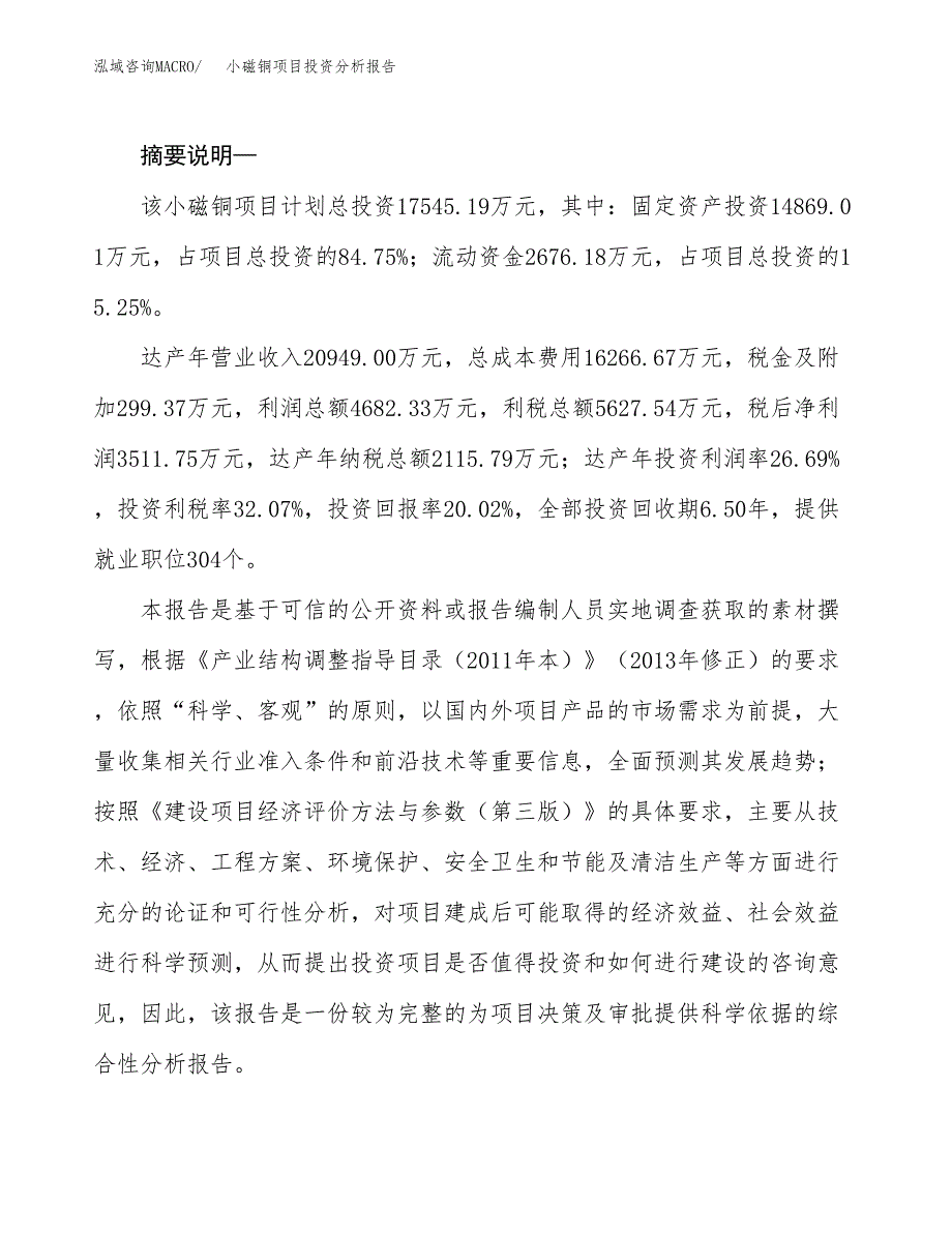 小磁铜项目投资分析报告(总投资18000万元)_第2页