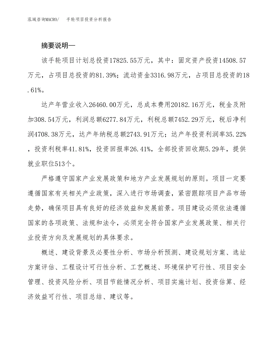 手轮项目投资分析报告(总投资18000万元)_第2页