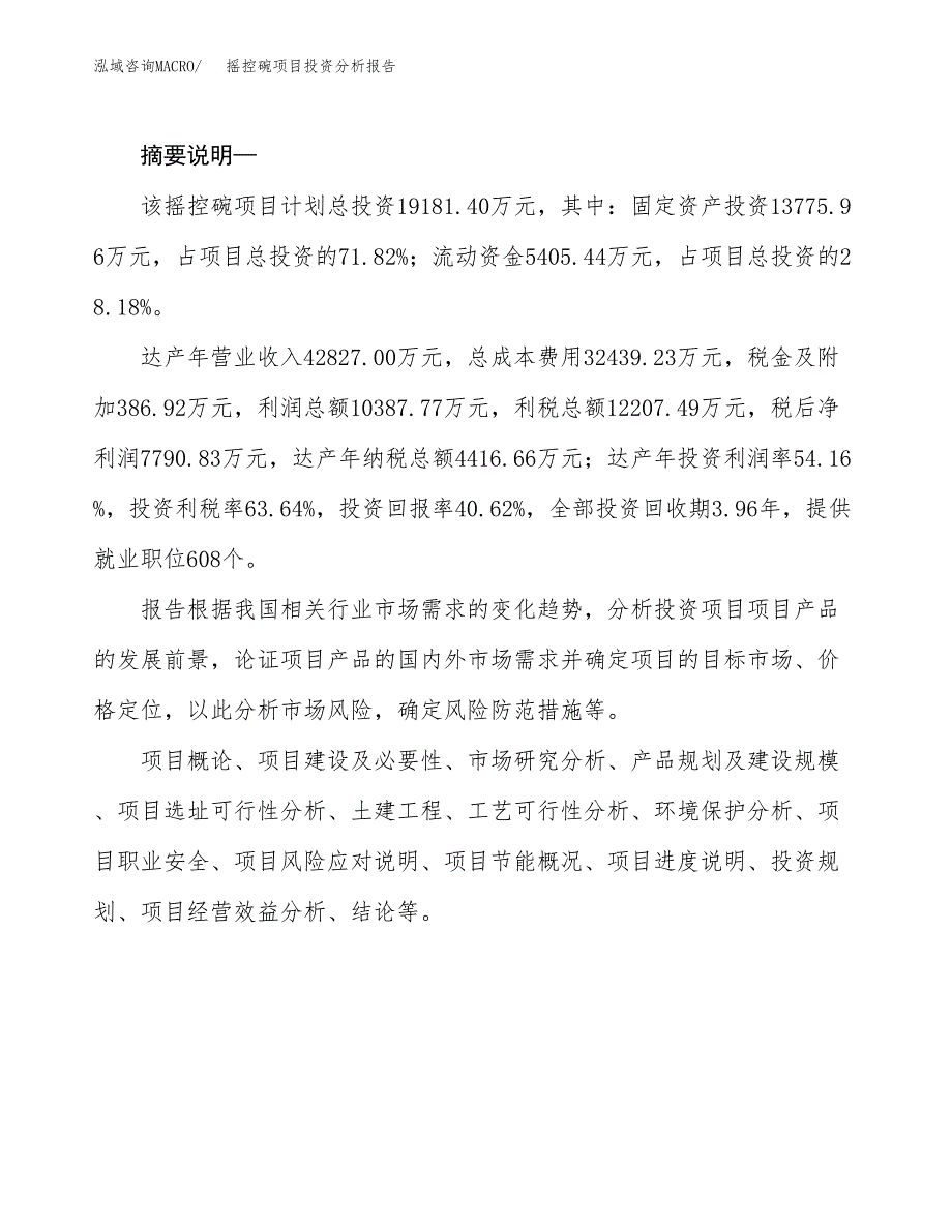 摇控碗项目投资分析报告(总投资19000万元)_第2页