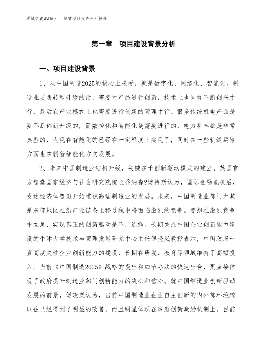 摆臂项目投资分析报告(总投资11000万元)_第3页