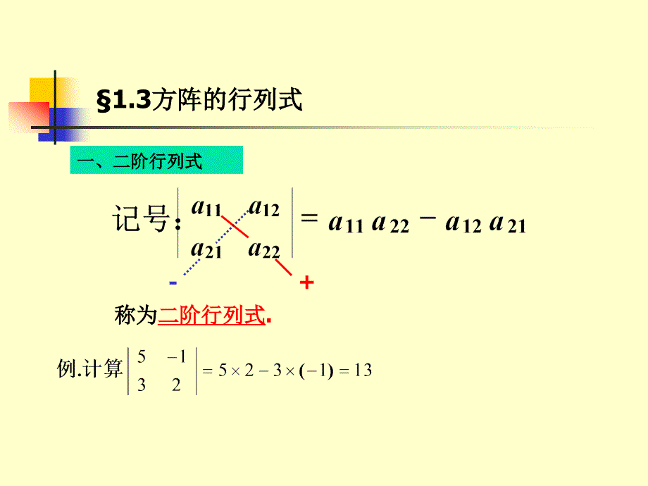 线形代数课件§1.3方阵的行列式_第1页