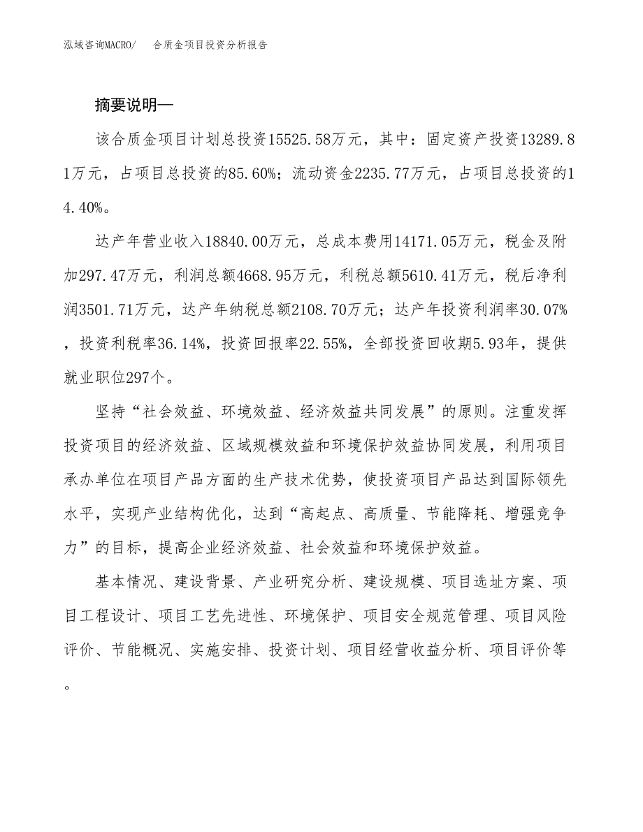 合质金项目投资分析报告(总投资16000万元)_第2页