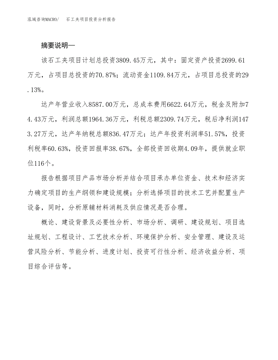 石工夹项目投资分析报告(总投资4000万元)_第2页