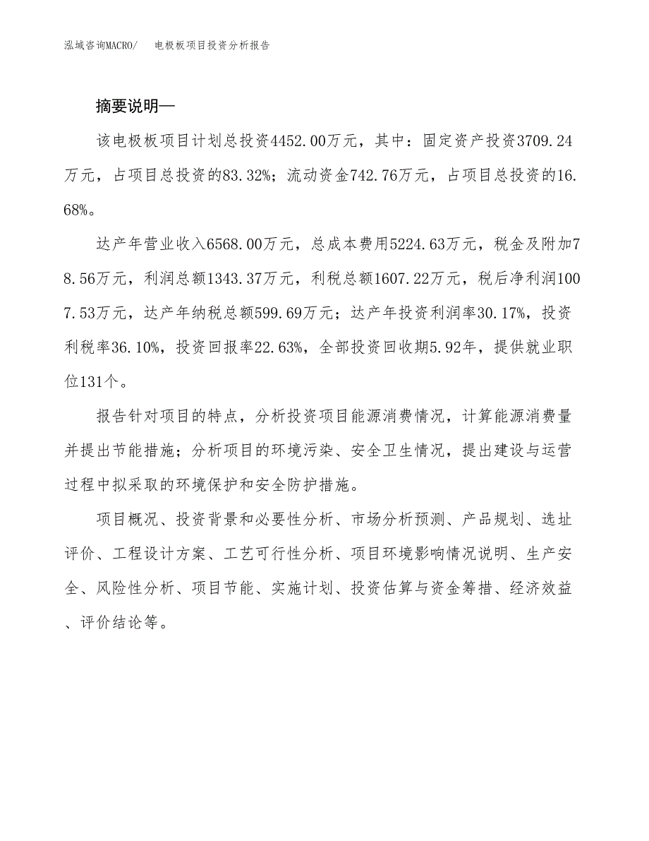 电极板项目投资分析报告(总投资4000万元)_第2页