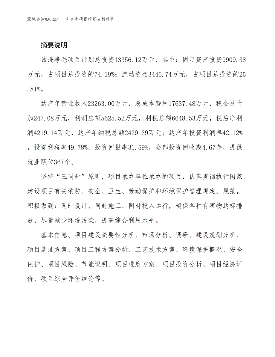 洗净毛项目投资分析报告(总投资13000万元)_第2页