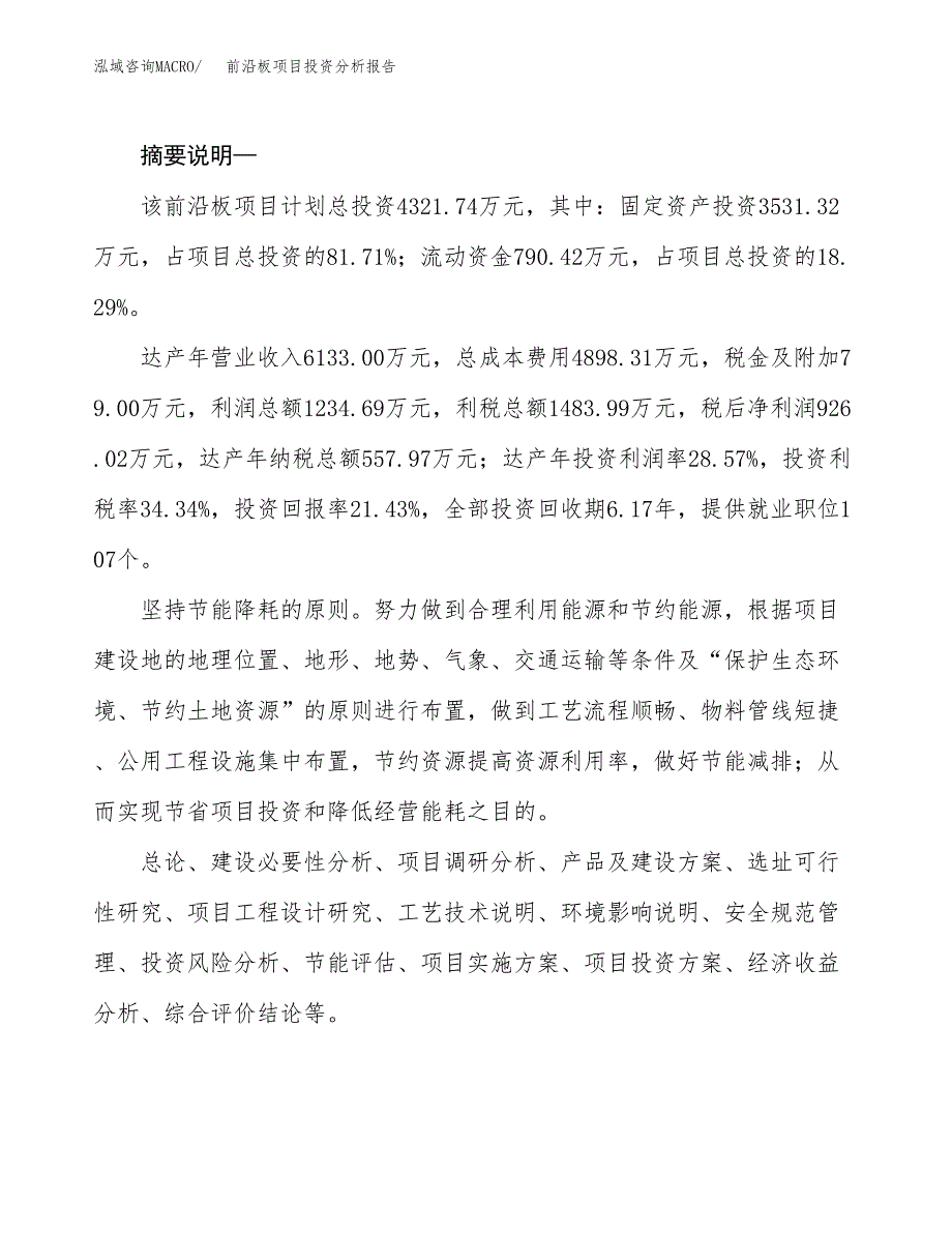 前沿板项目投资分析报告(总投资4000万元)_第2页