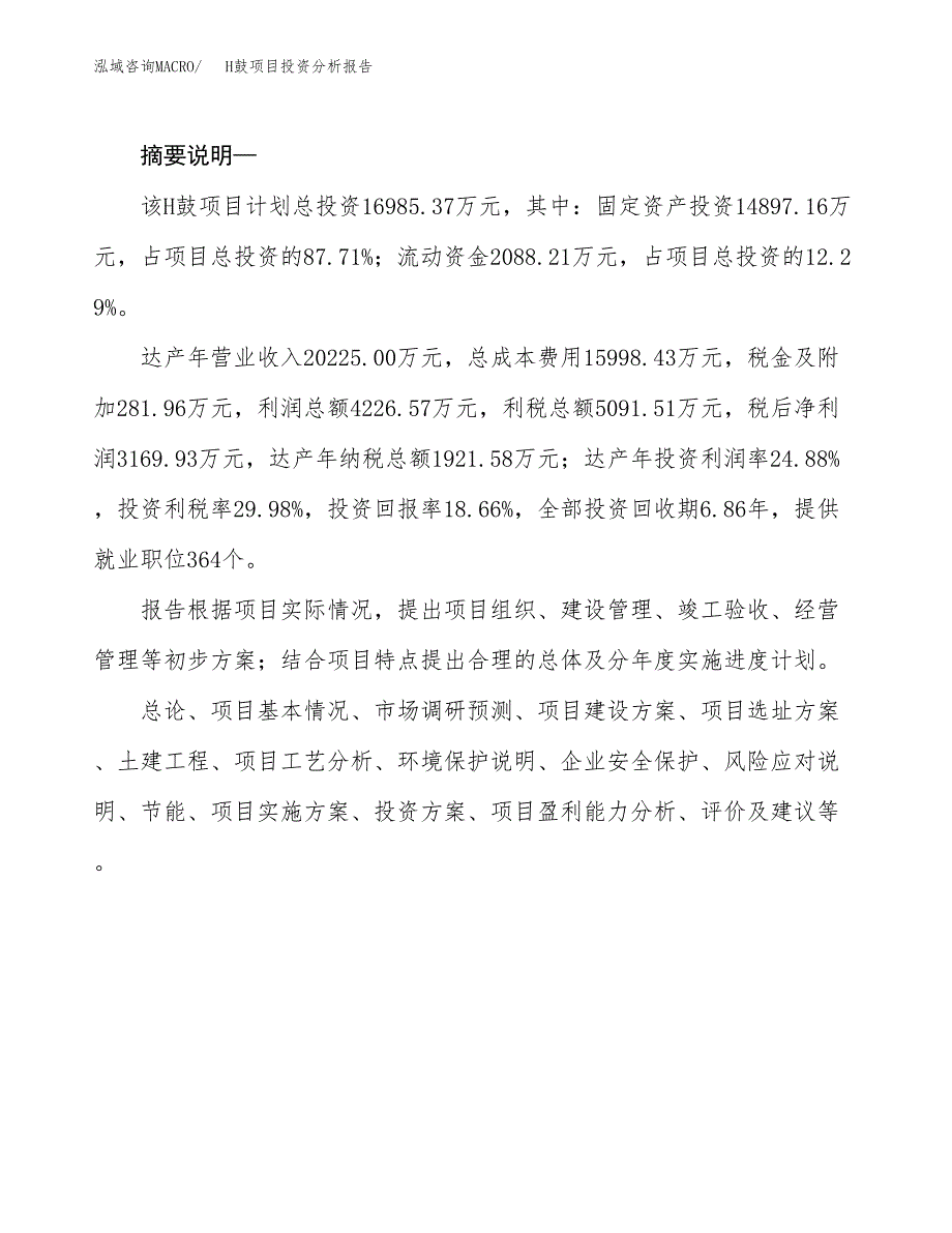 H鼓项目投资分析报告(总投资17000万元)_第2页