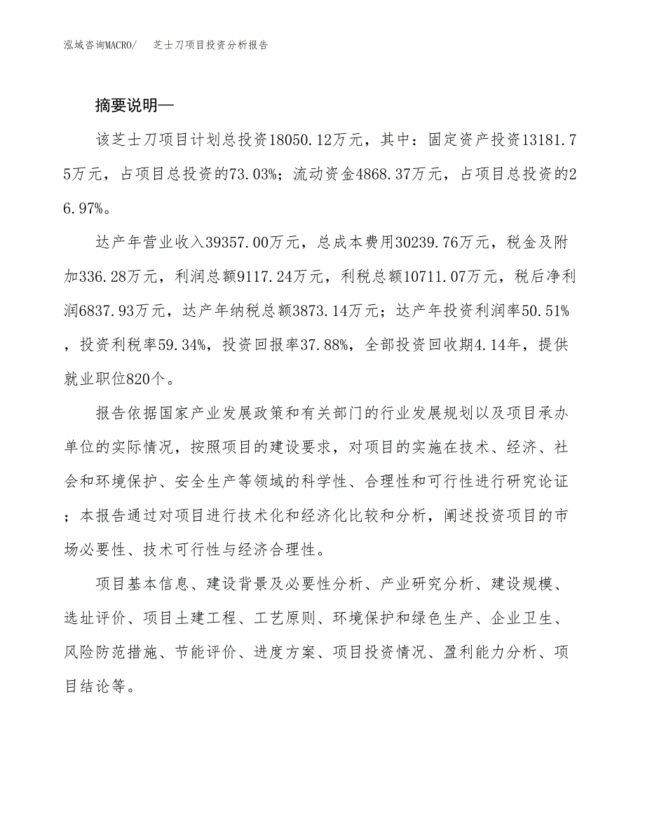 芝士刀项目投资分析报告(总投资18000万元)_第2页