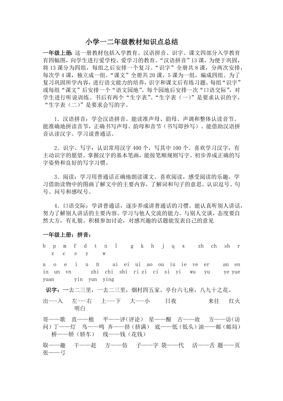 小学一二年级教材知识点总结_第1页