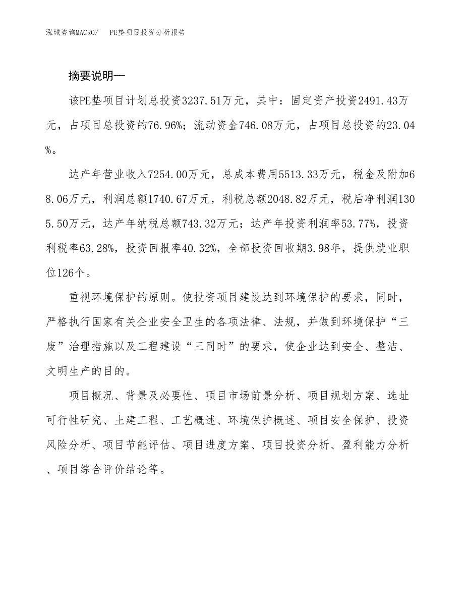 PE垫项目投资分析报告(总投资18000万元)_第2页