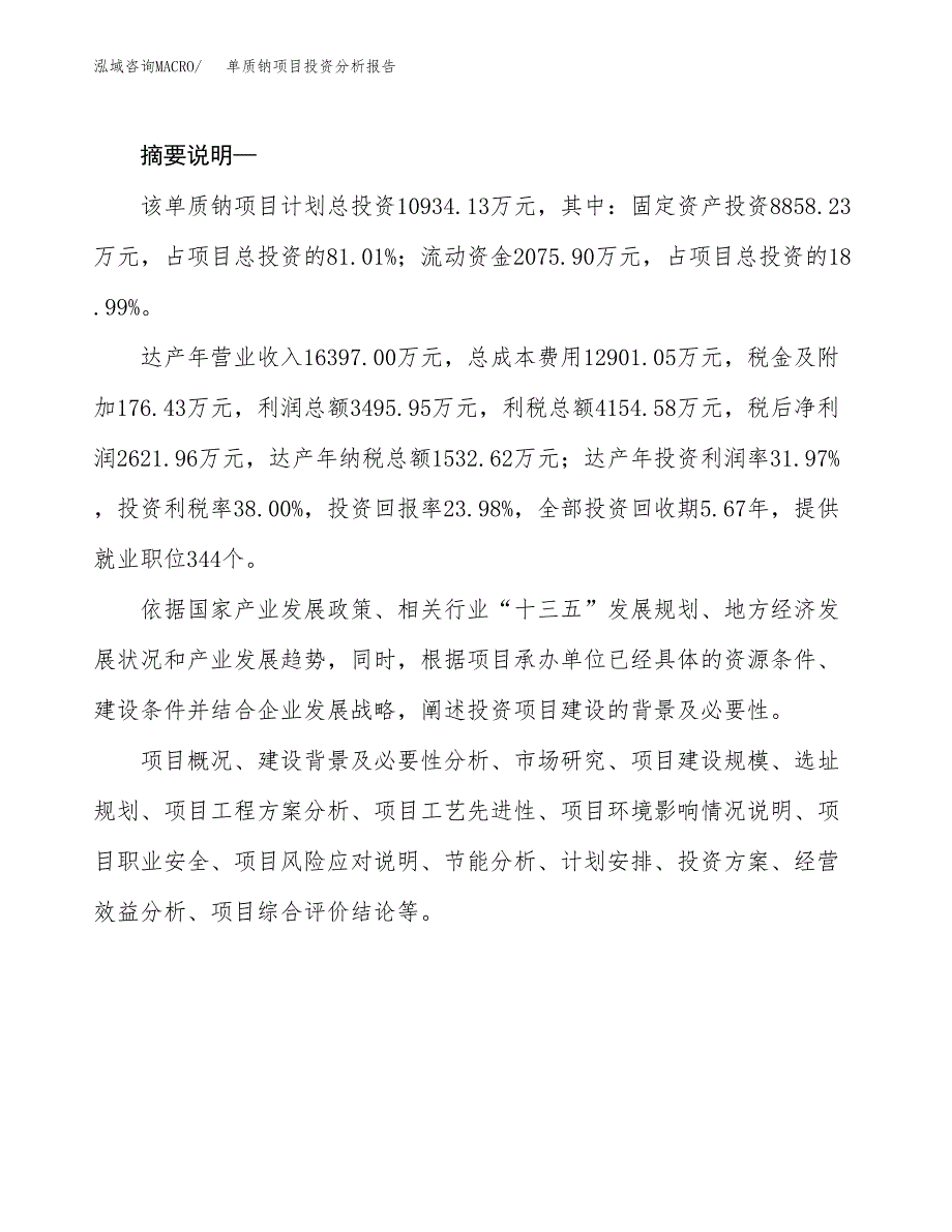 单质钠项目投资分析报告(总投资11000万元)_第2页