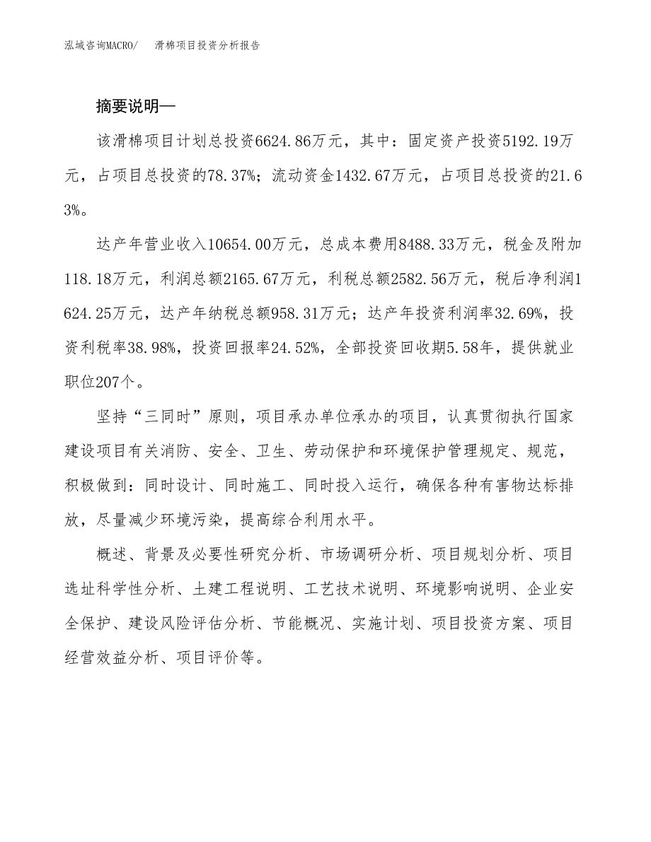 滑棉项目投资分析报告(总投资7000万元)_第2页