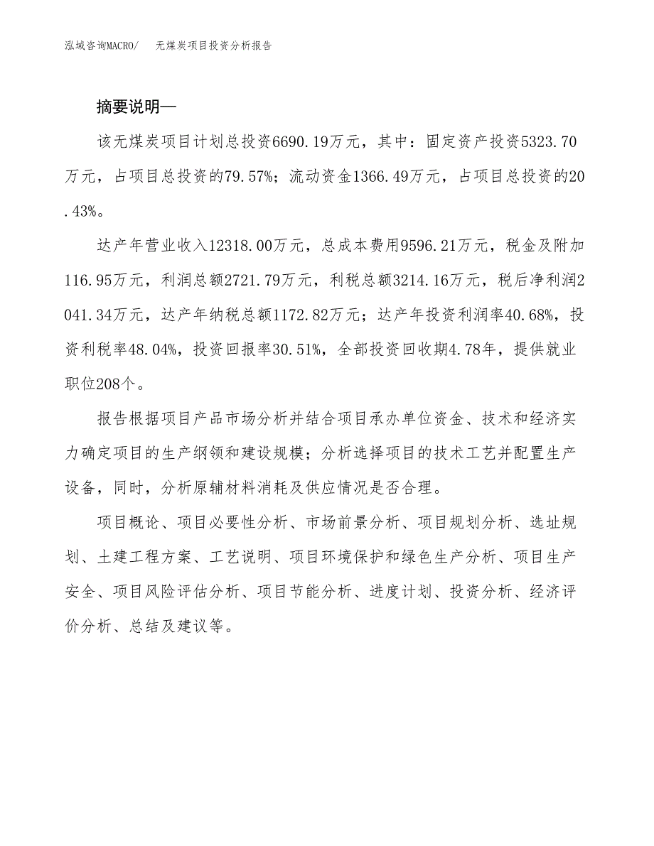 无煤炭项目投资分析报告(总投资7000万元)_第2页