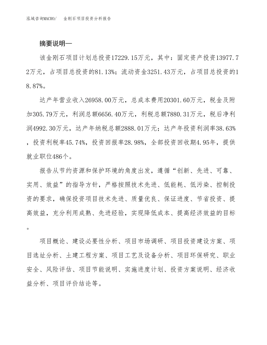 金刚石项目投资分析报告(总投资17000万元)_第2页