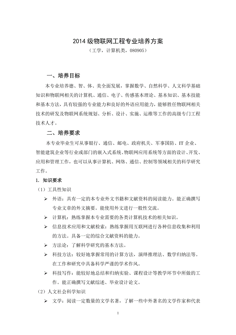 安徽建筑大学物联网工程专业培养方案2014剖析_第1页