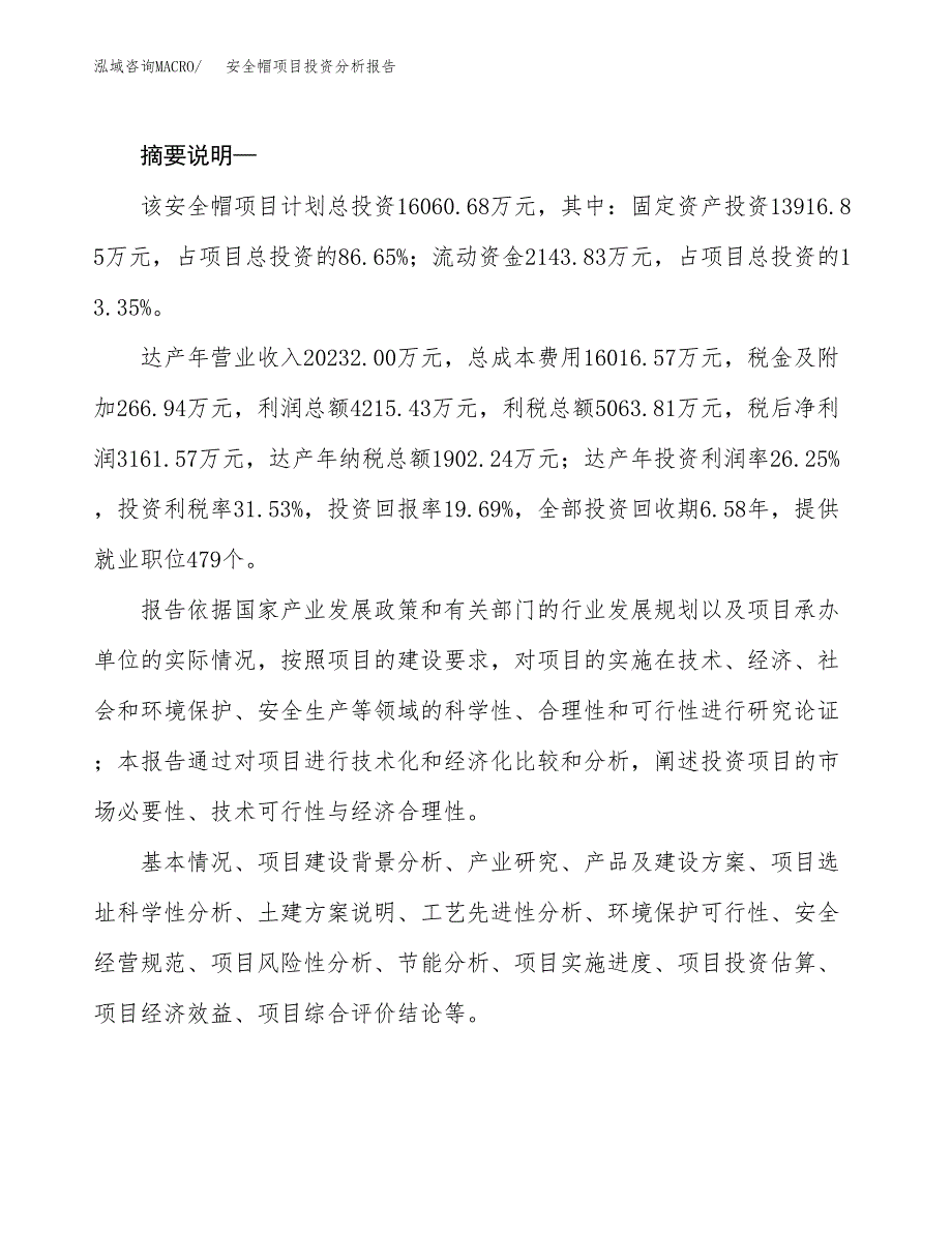 安全帽项目投资分析报告(总投资16000万元)_第2页