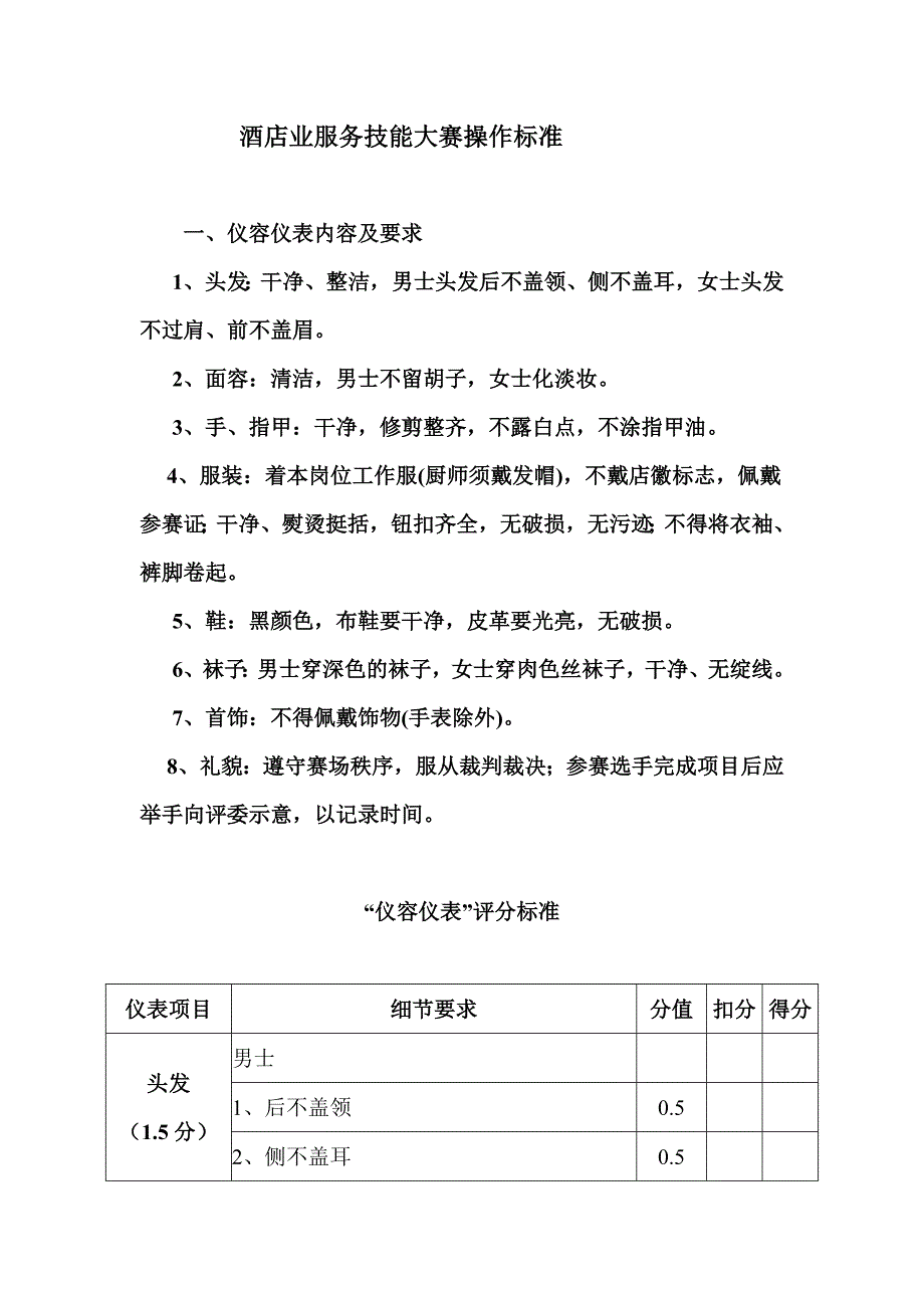 酒店业服务技能大赛操作标准_第1页