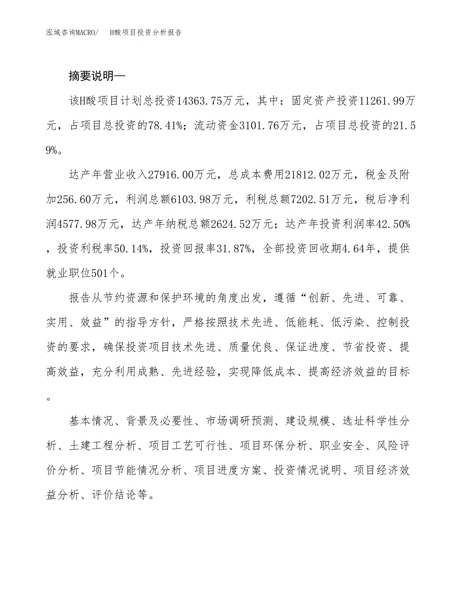 H酸项目投资分析报告(总投资14000万元)_第2页