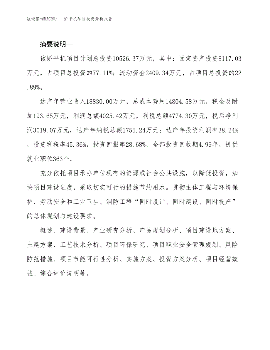 矫平机项目投资分析报告(总投资11000万元)_第2页