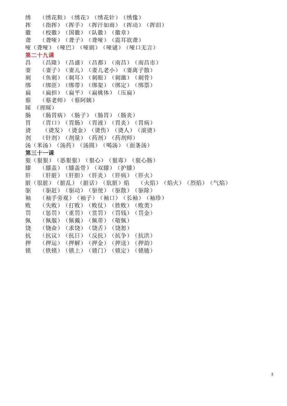 人教版小学语文四年级下册    生字组词大全_第5页