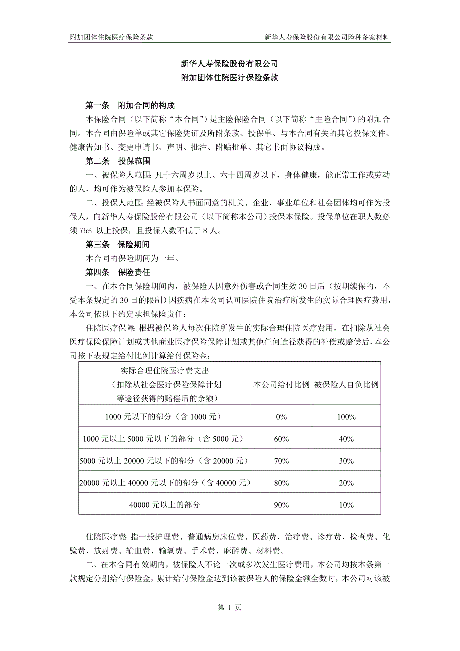 员工福利健康保险条款概要新华保险_第1页