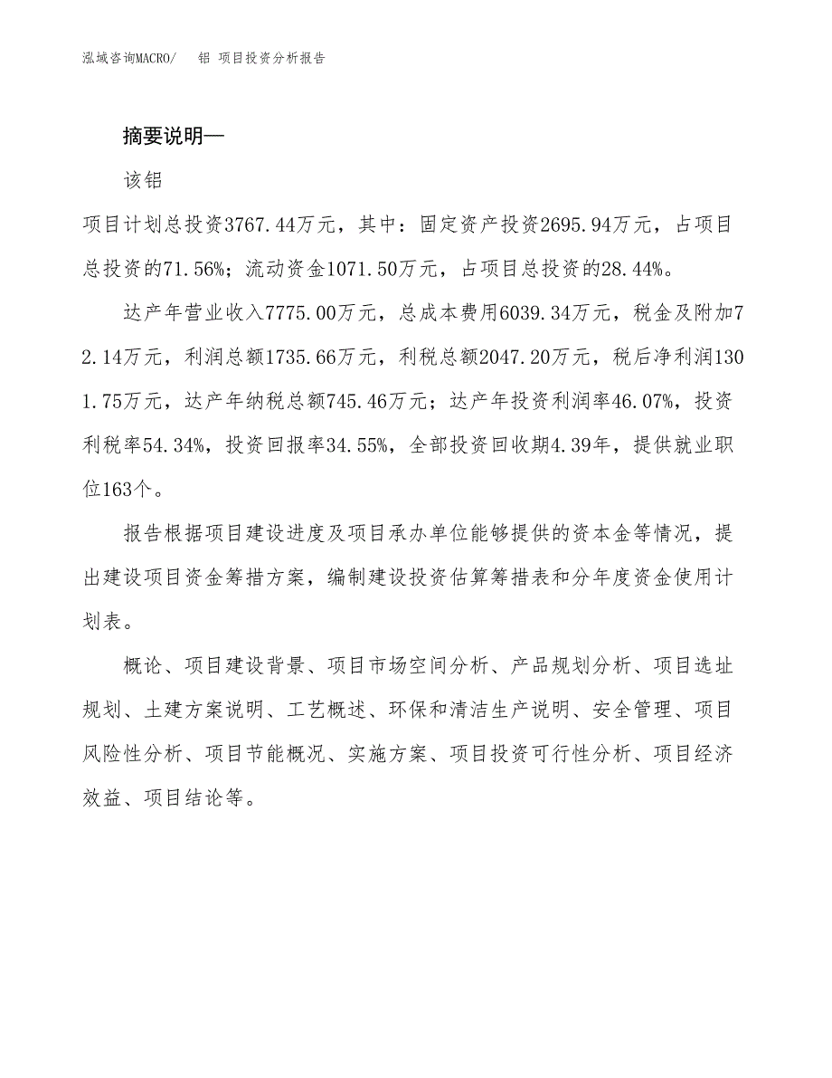 铝 项目投资分析报告(总投资4000万元)_第2页