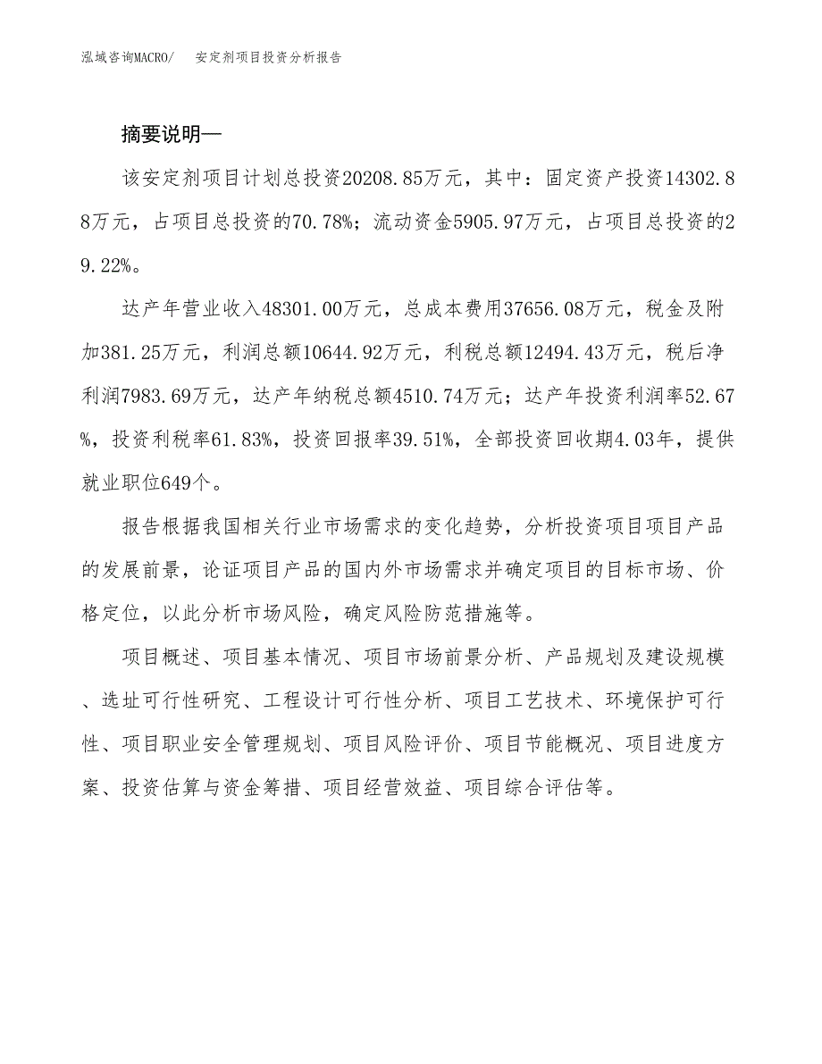 安定剂项目投资分析报告(总投资20000万元)_第2页