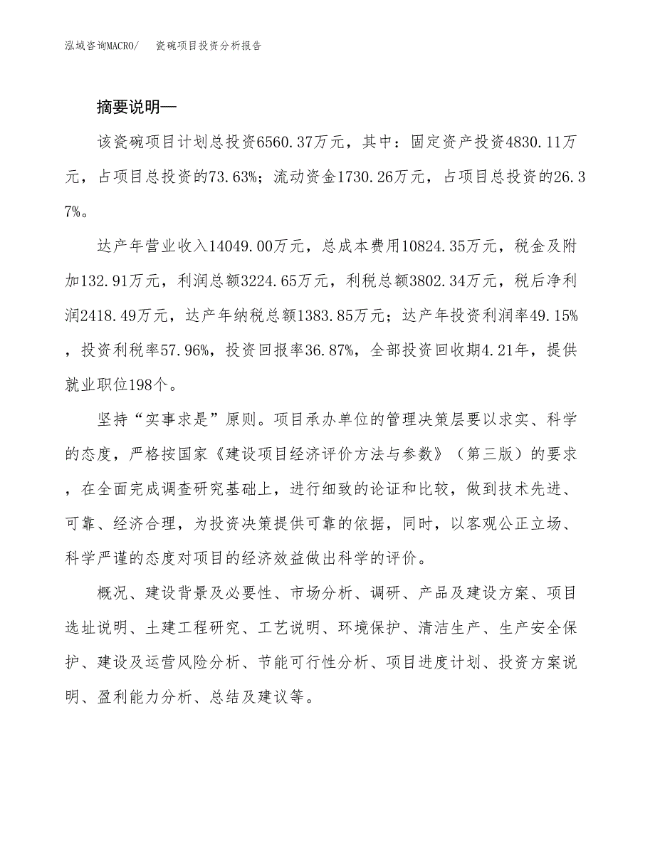 瓷碗项目投资分析报告(总投资7000万元)_第2页