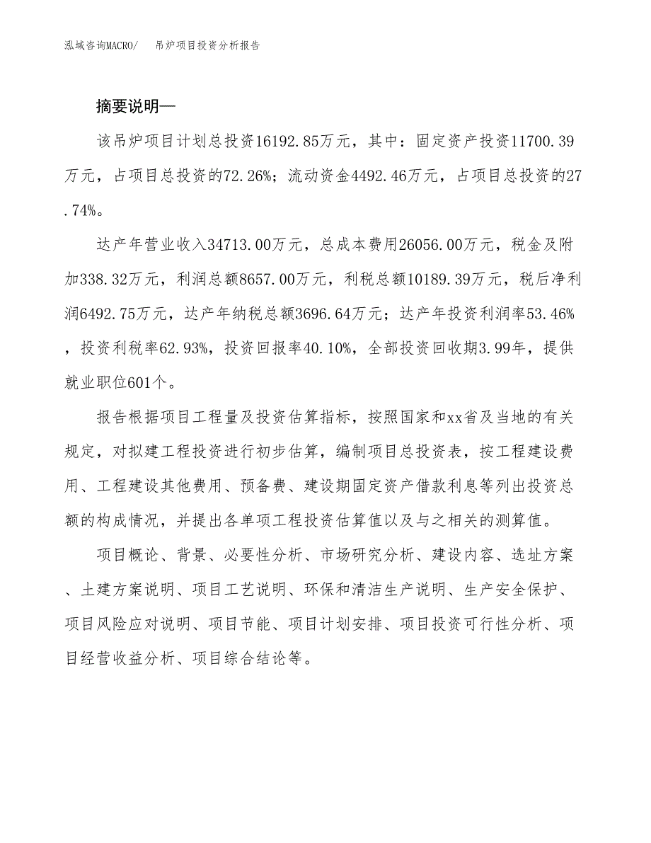 吊炉项目投资分析报告(总投资16000万元)_第2页