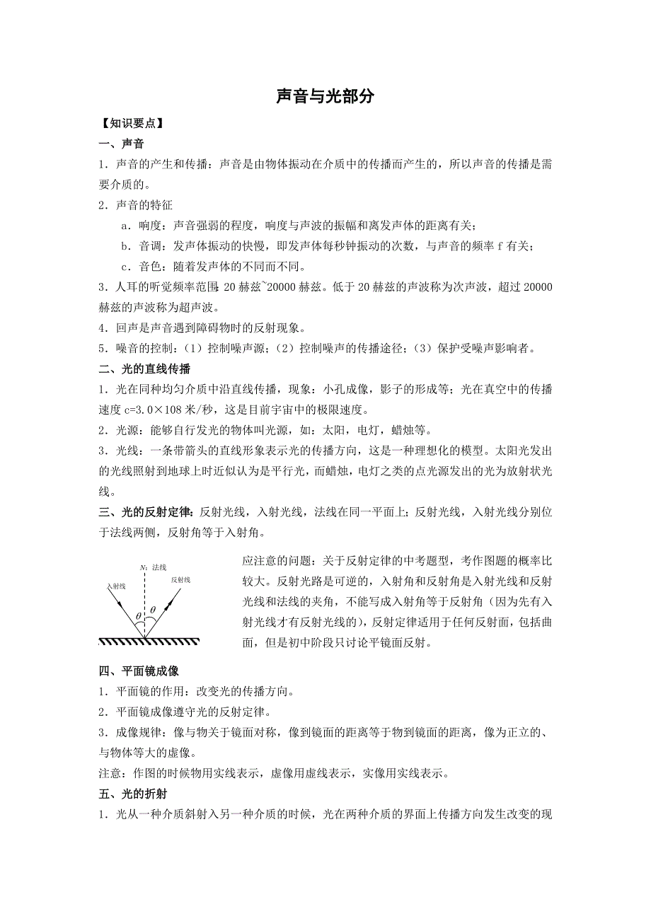 初中物理声与光部分知识要点及训练有答案doc剖析_第1页