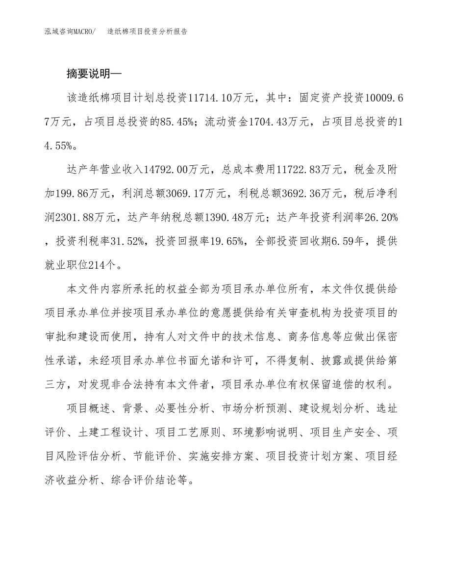 造纸棉项目投资分析报告(总投资7000万元)_第2页