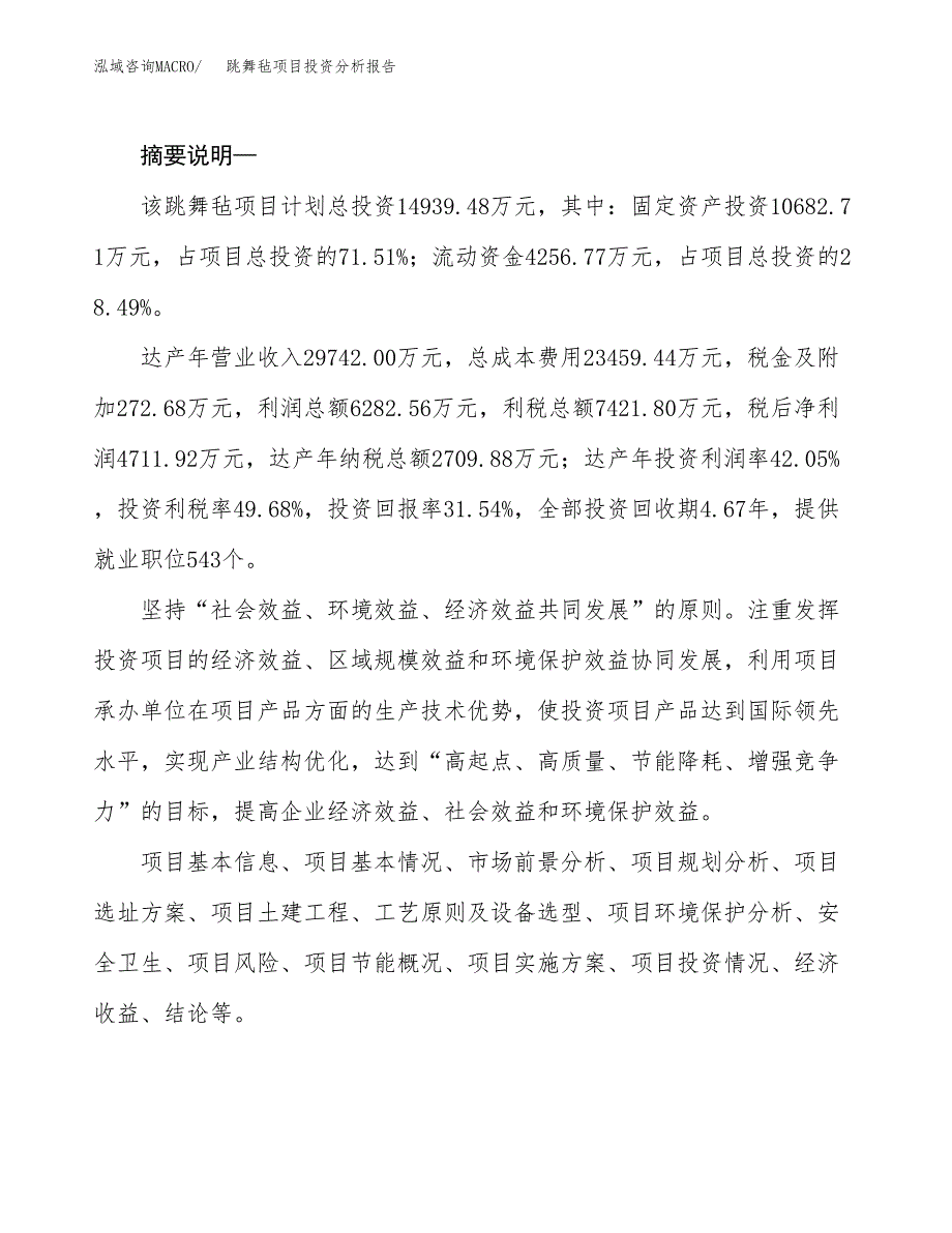 跳舞毡项目投资分析报告(总投资15000万元)_第2页