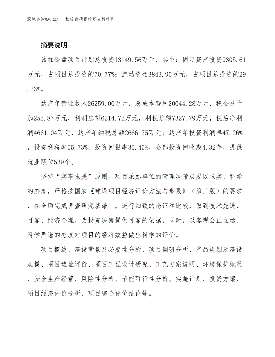 杠铃盘项目投资分析报告(总投资13000万元)_第2页