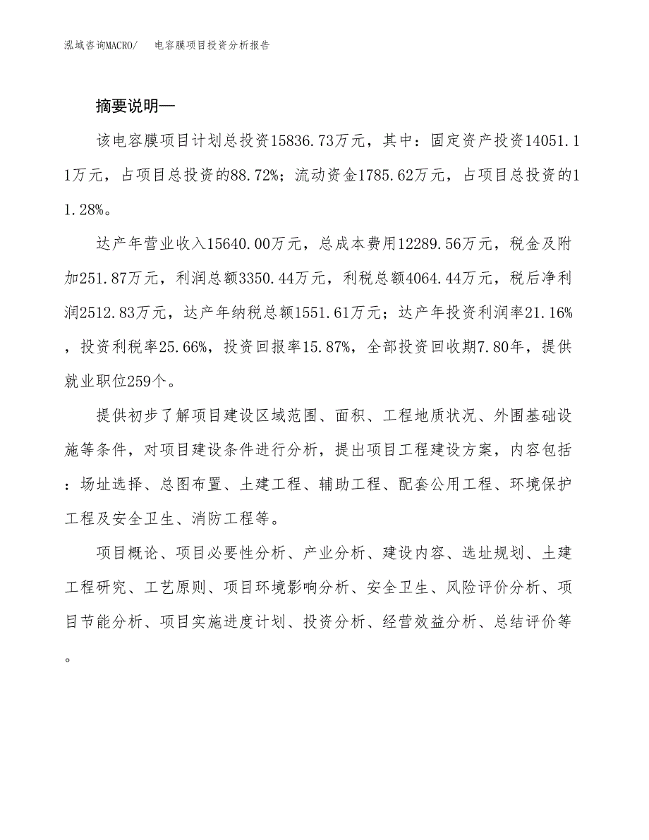 电容膜项目投资分析报告(总投资16000万元)_第2页