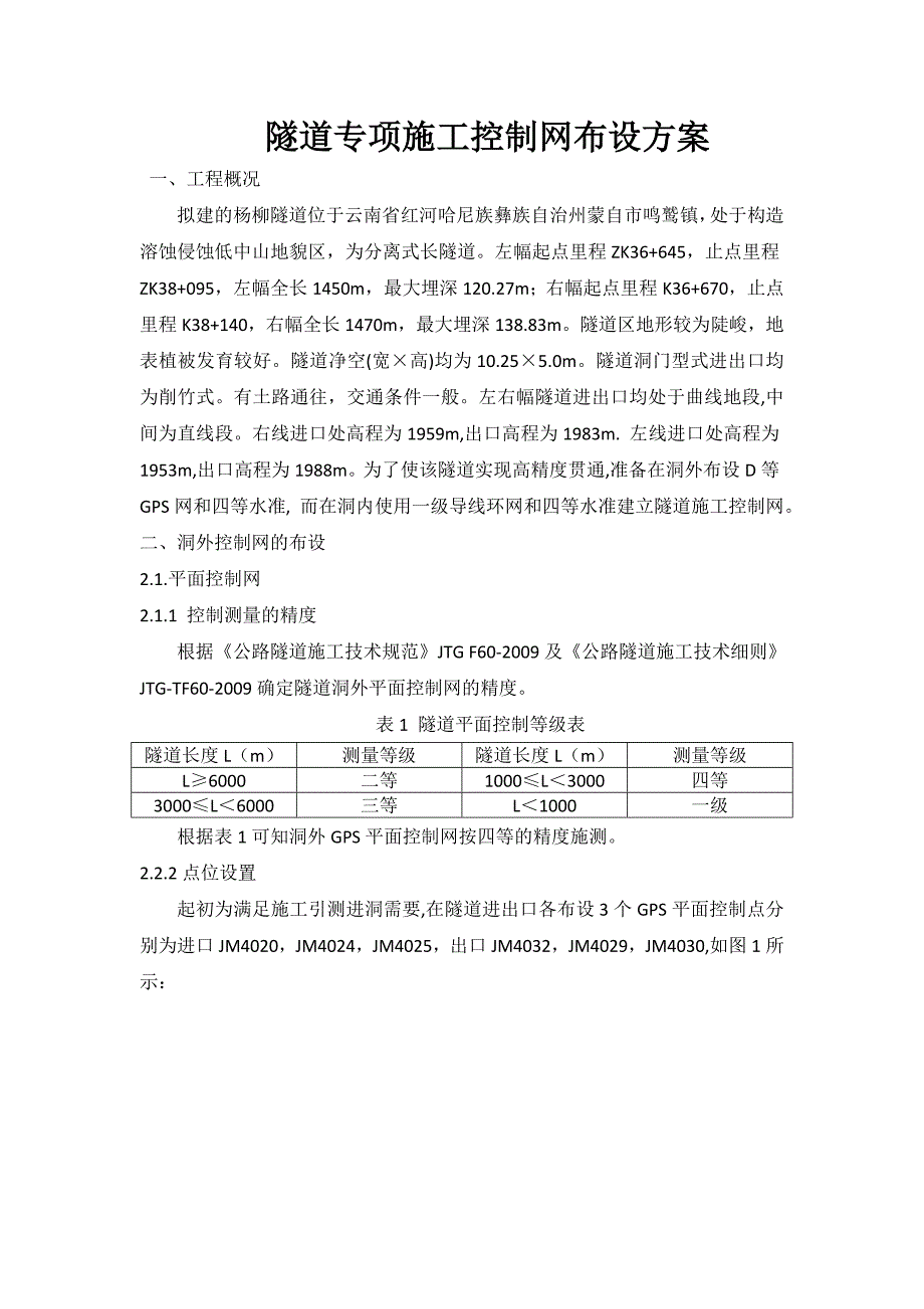 杨柳隧道控制网布设方案_第1页