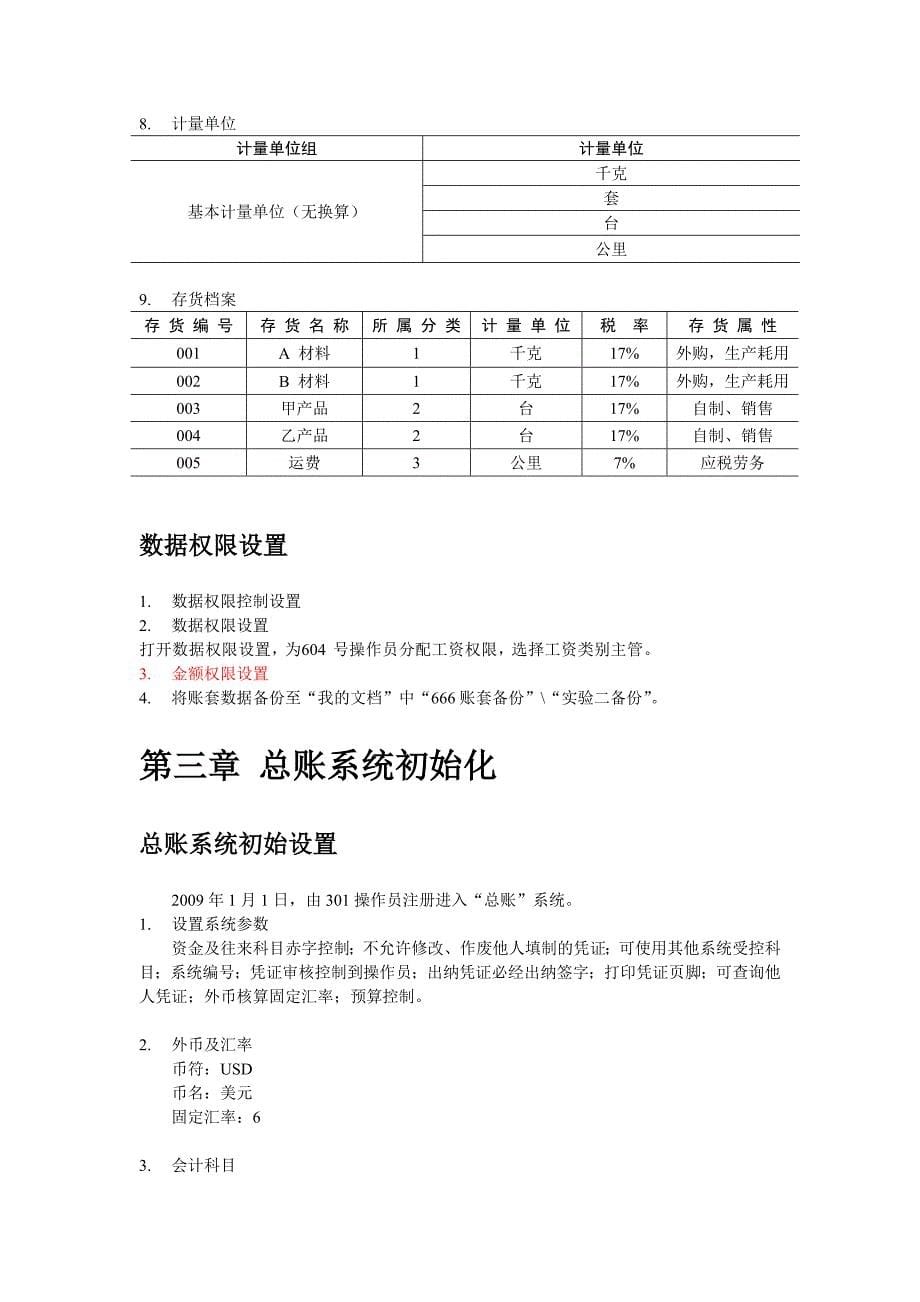 网络会计实验手册用友管理软件应用教程T6配套材料整理完成_第5页