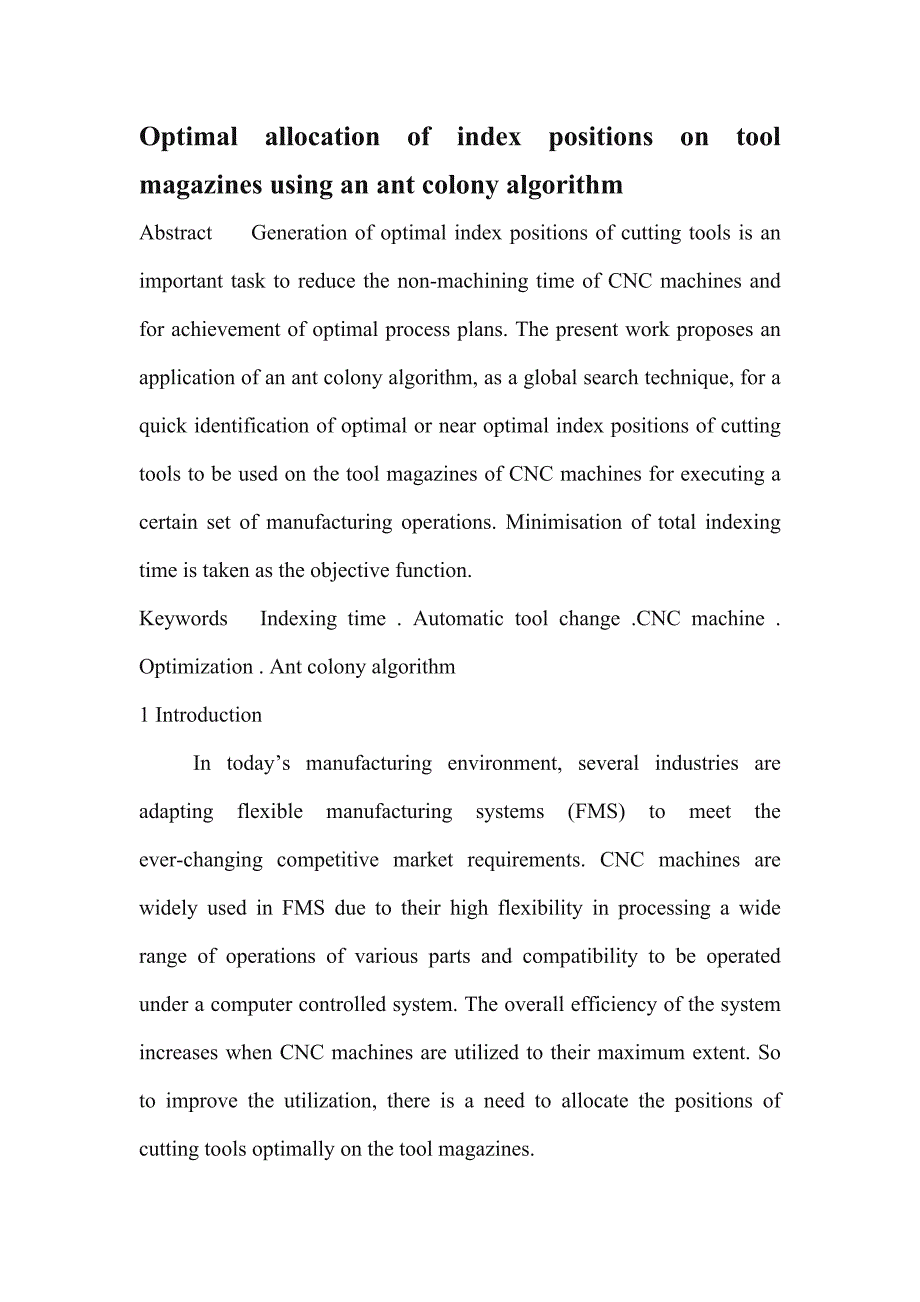 毕业设计外文翻译用蚁群算法在刀库索引位置的优化配置_第1页