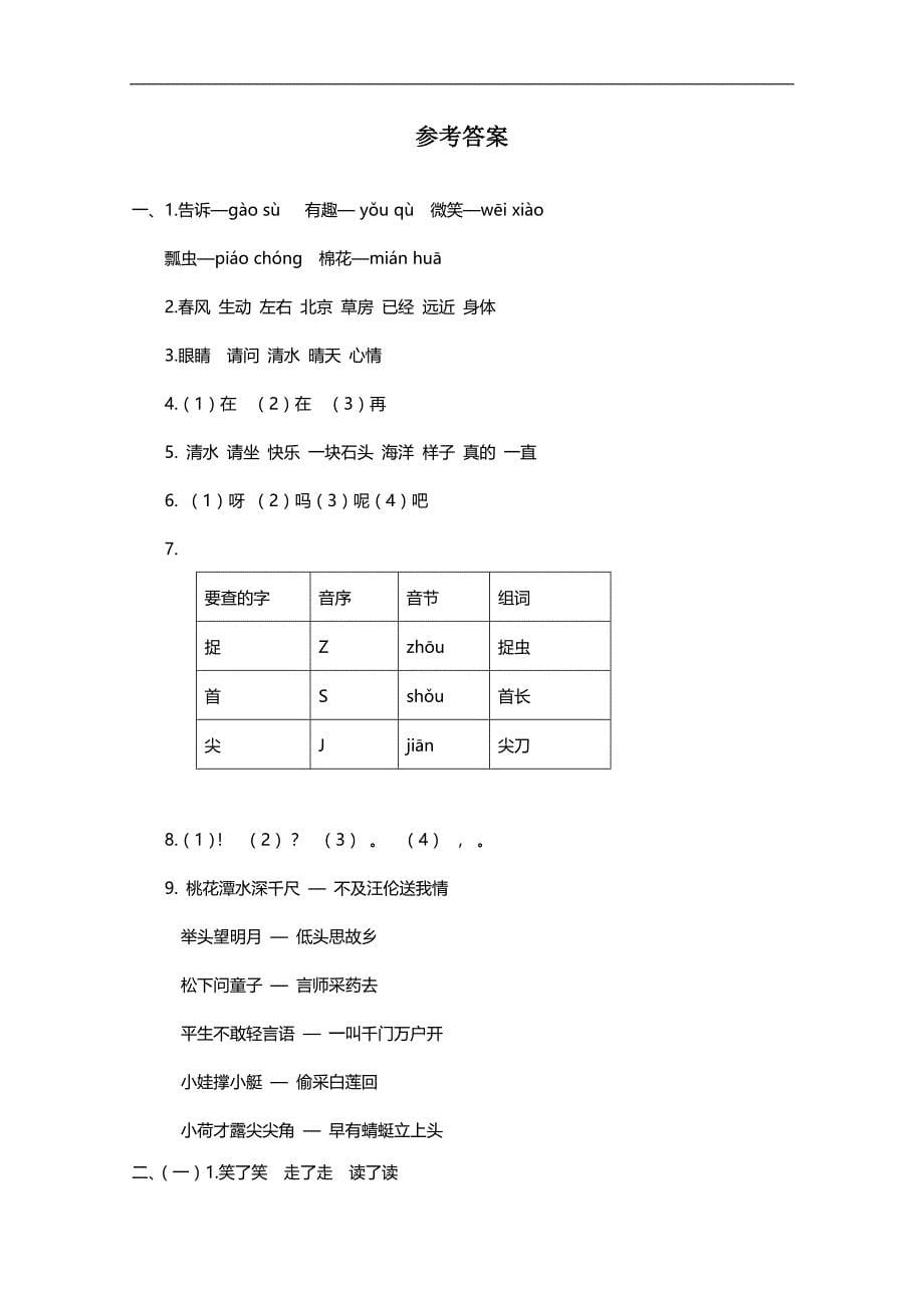 2019年一年级下学期 语文（人教版）期末真题试卷（四）含答案_第5页