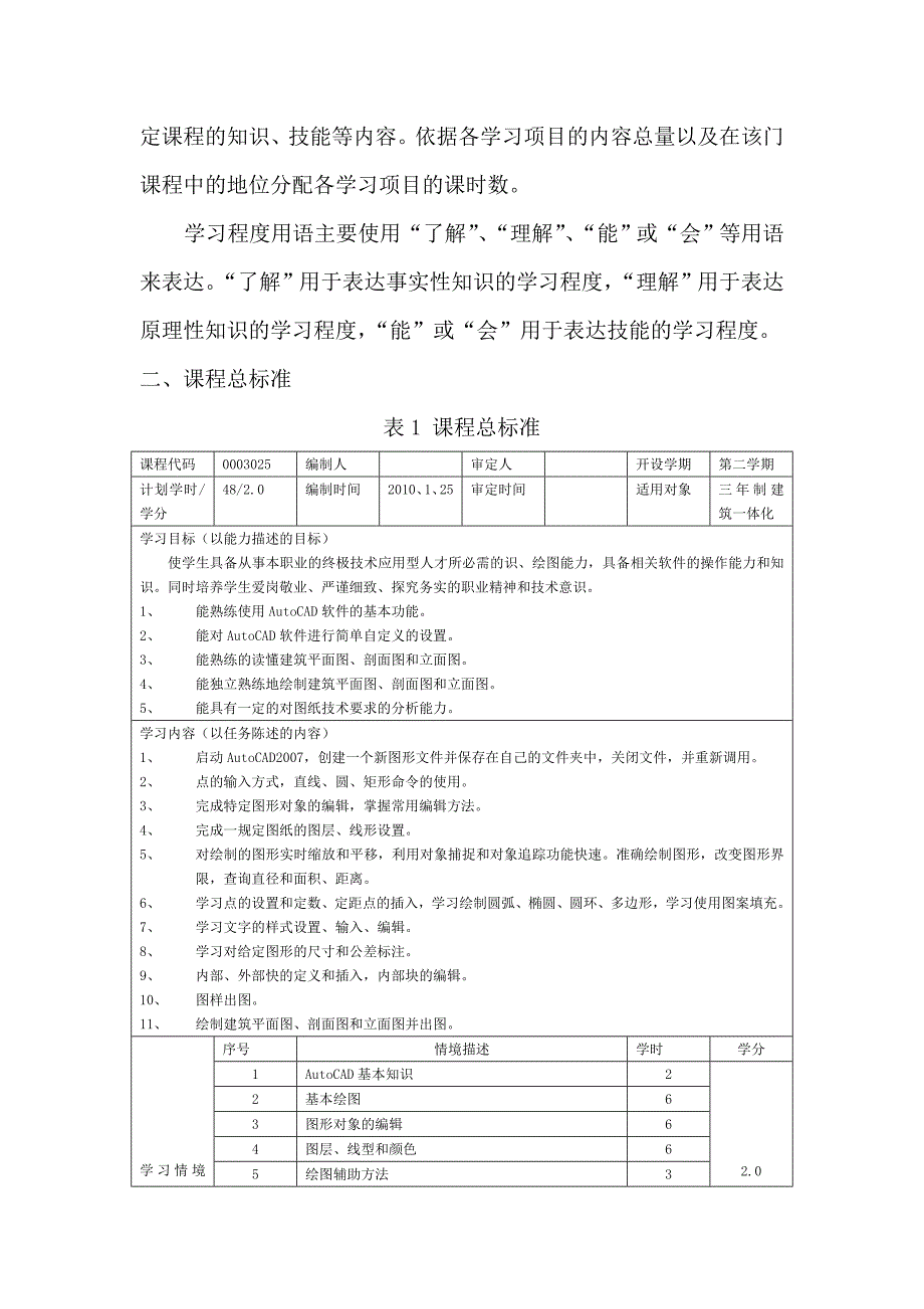 建筑工程CADAutoCAD课程标准_第2页