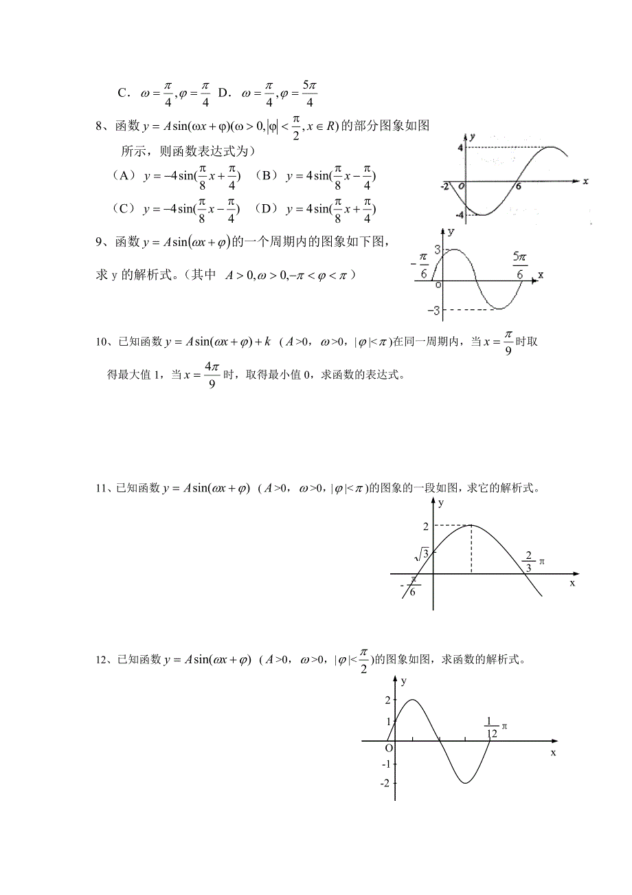20道利用三角函数图像求解析式习题_第2页