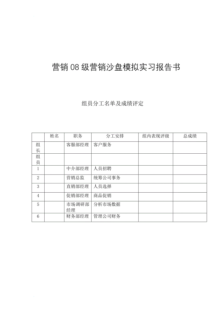 营销沙盘实践实习报告及个人分报告_第1页