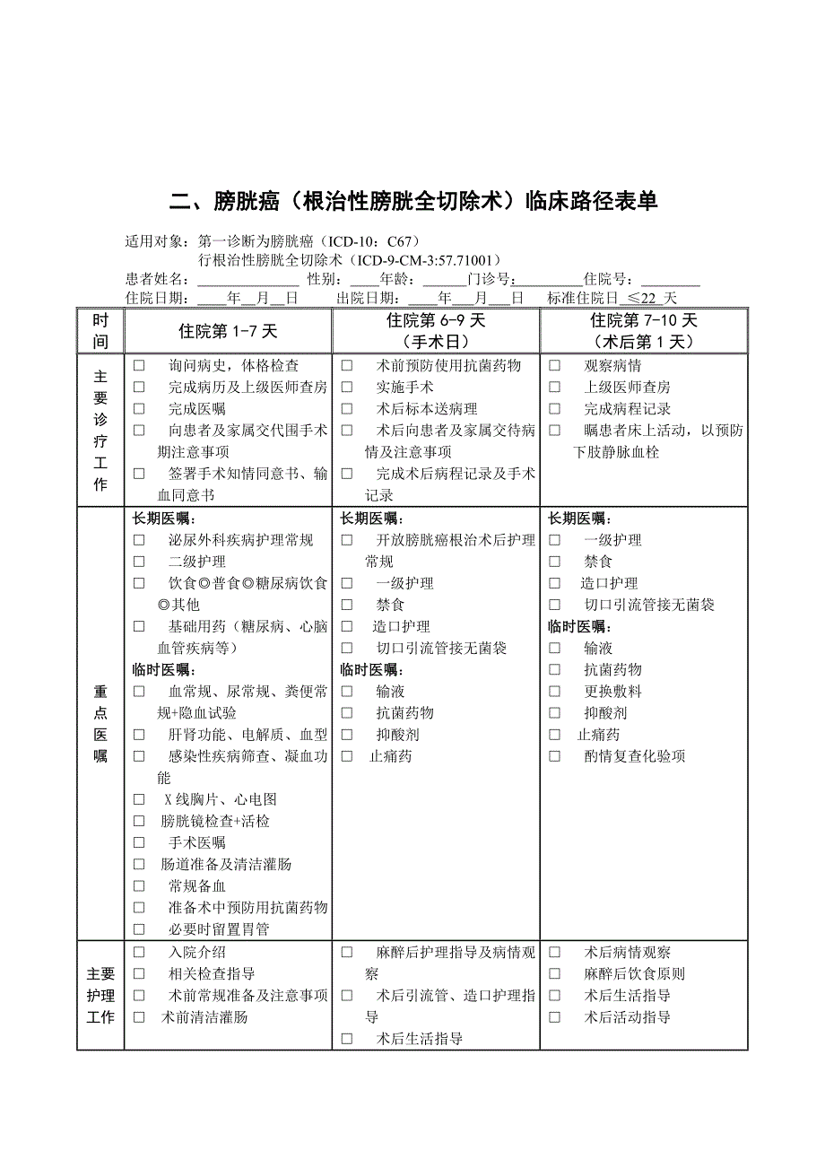 膀胱癌根治性膀胱全切除术临床路径_第4页