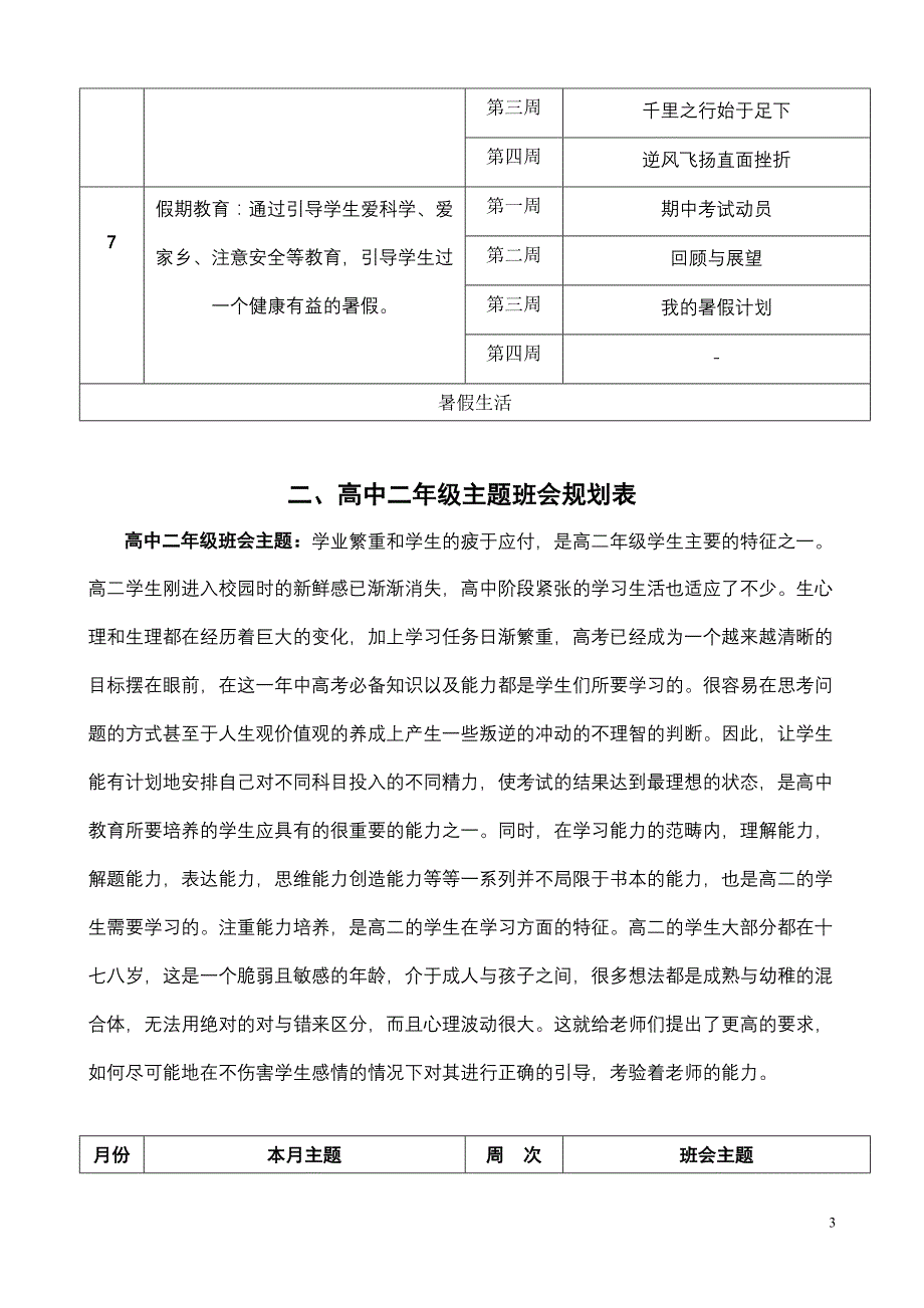 高中一年级至三年级主题班会规划表_第3页