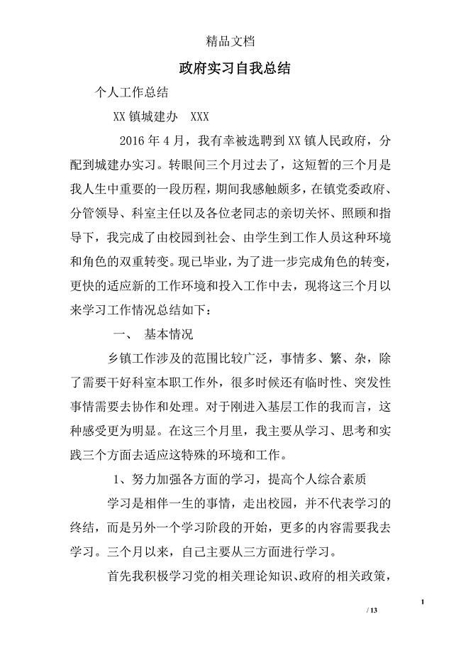 政府实习自我总结