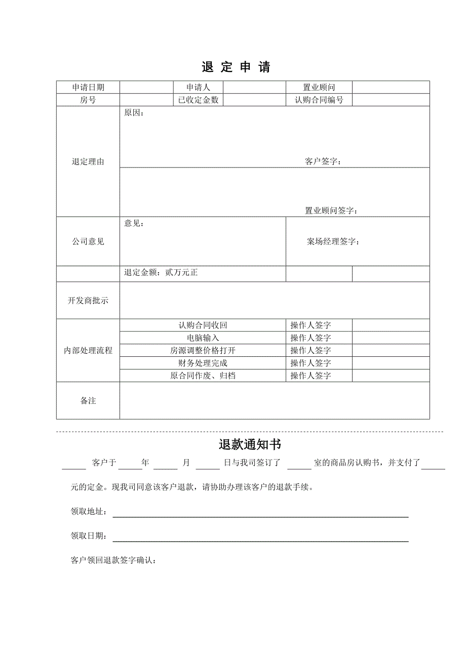 房地产行业项目管理退 定 申 请_第1页