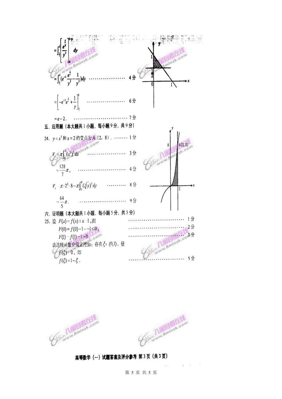 2008年7月高等教育自学考试全国统一命题考试 高等数学（一）试卷_第5页