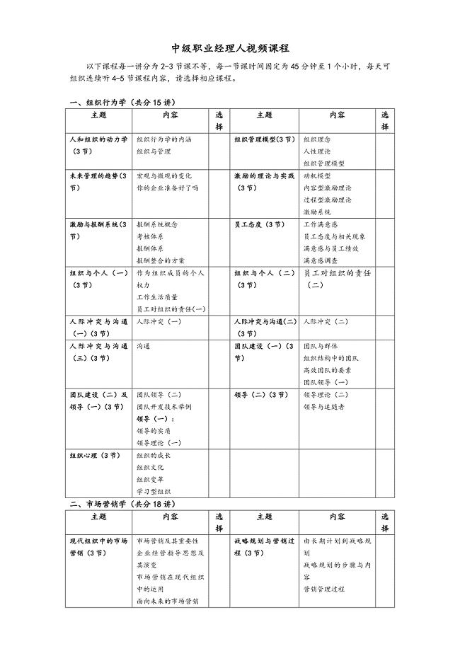 银河培训课程集体授课课程选择表