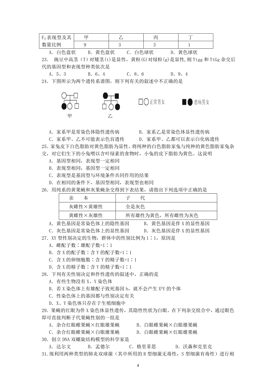 2015-2016学年高一下学期期中考试生物试题_第4页