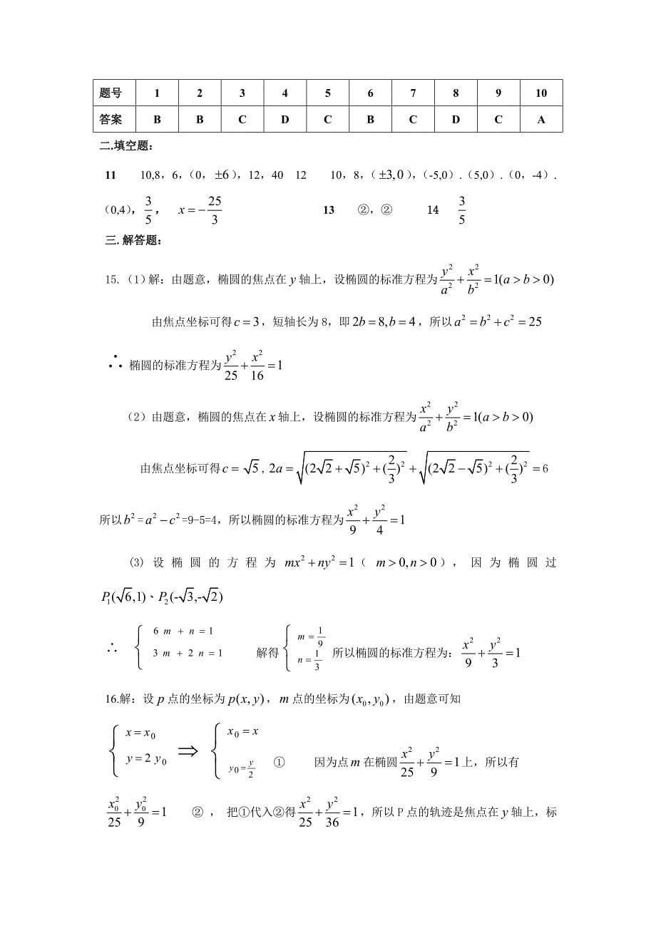 高中椭圆练习题(有答案-必会基础题!)_第5页